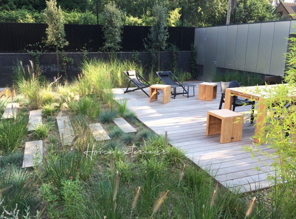 Aménagement d’un jardin/patio paysager à Croix