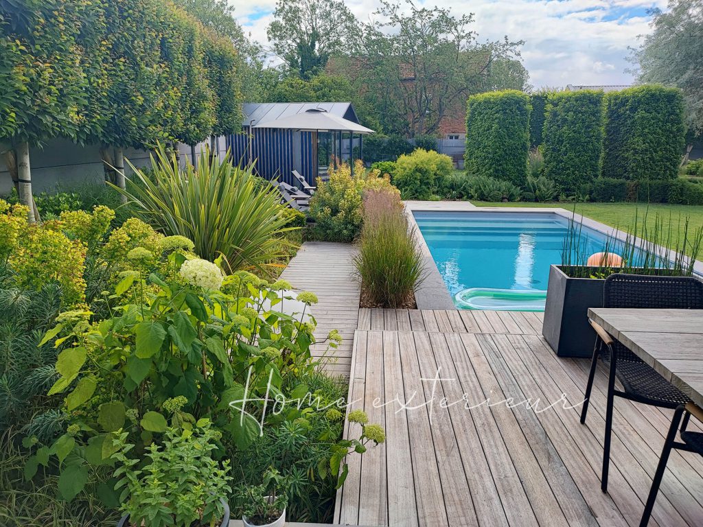 Conception et aménagement d’un jardin avec piscine, spa et pergola bioclimatique dans le Cambrésis