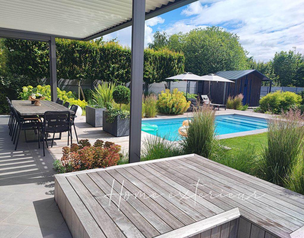 Conception et aménagement d’un jardin avec piscine, spa et pergola bioclimatique dans le Cambrésis
