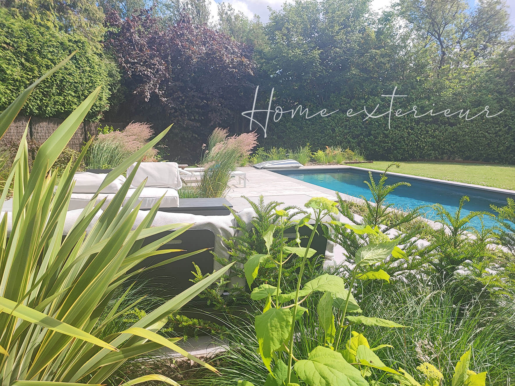 Conception & aménagement complet d’un jardin avec piscine, spa, terrasses & entrée de maison à Armentières