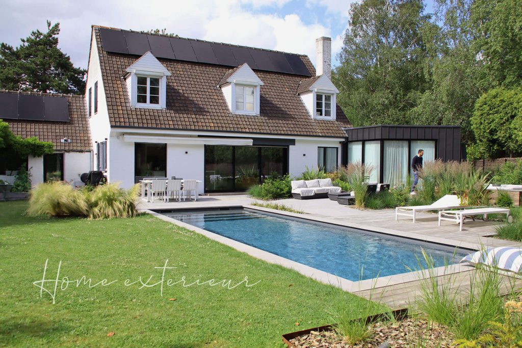 Conception & aménagement complet d’un jardin avec piscine, spa, terrasses & entrée de maison à Armentières
