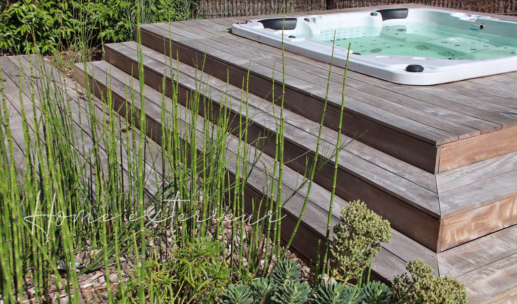 Conception & aménagement complet d’un jardin avec piscine, spa, terrasses & entrée de maison à Armentières